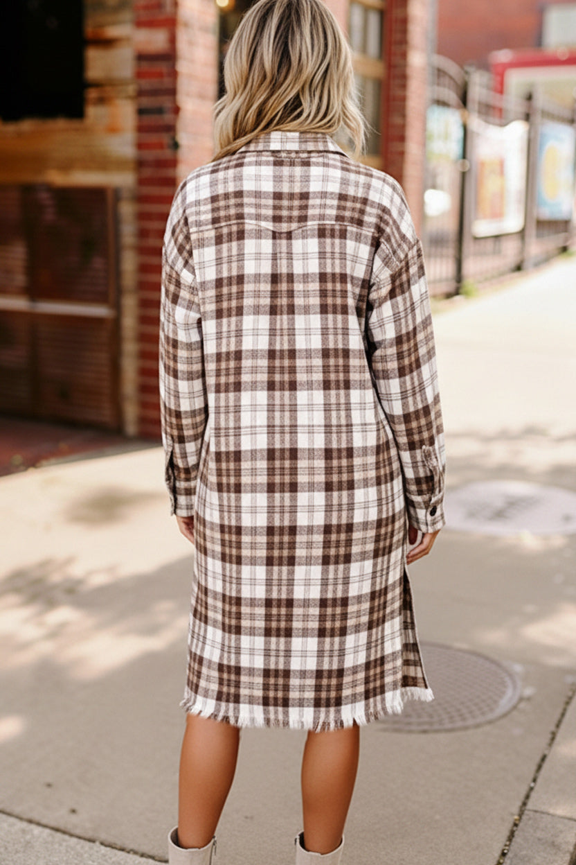 Playful in Plaid Mocha Button Down Cardigan