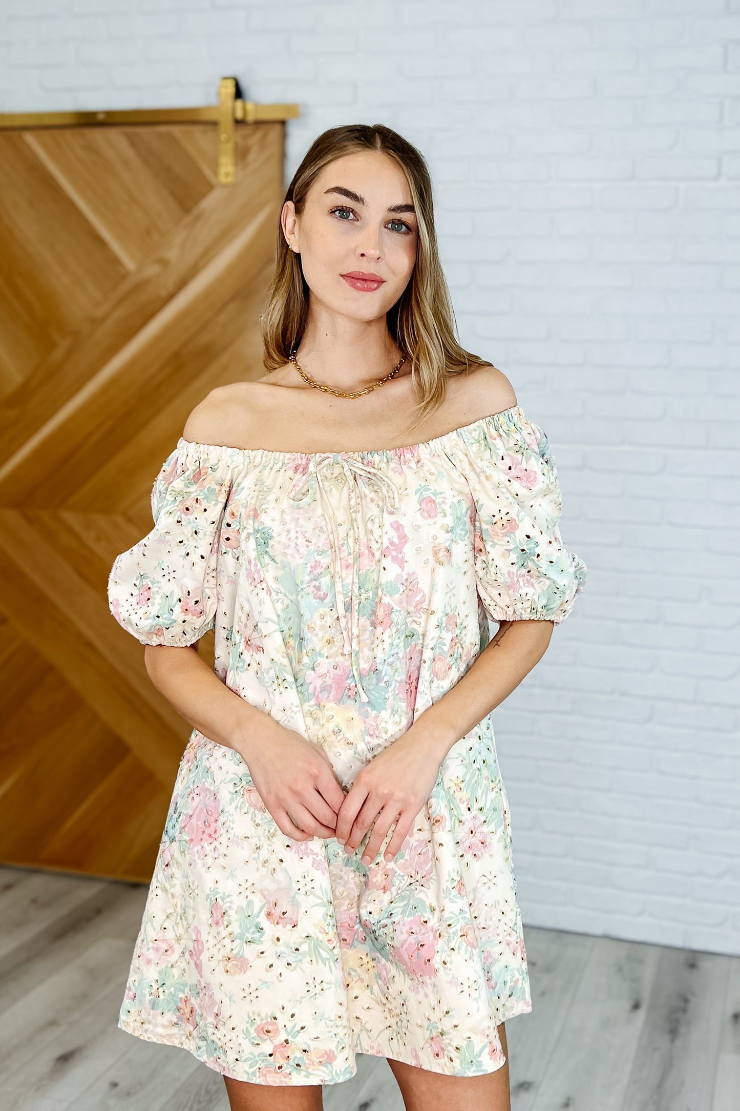 Bow Peep Eyelet Knit Dress in Pink and Green