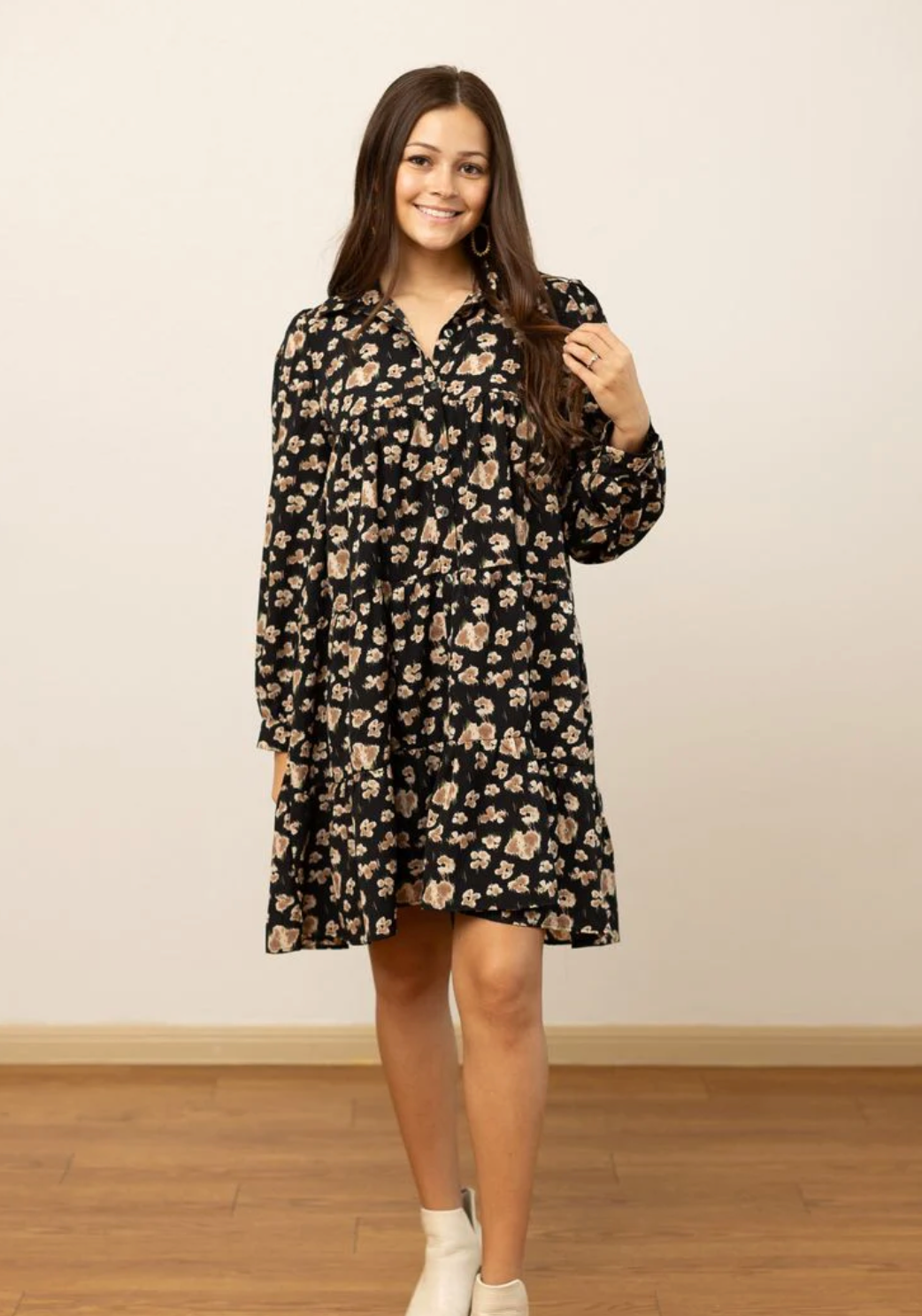 Abstract Floral Tiered Dress