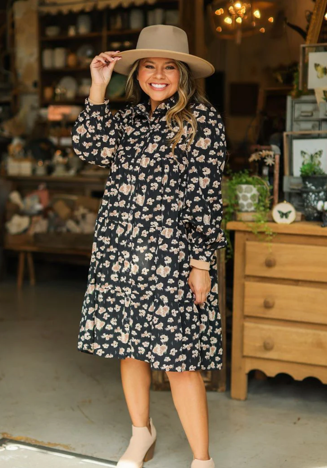 Abstract Floral Tiered Dress