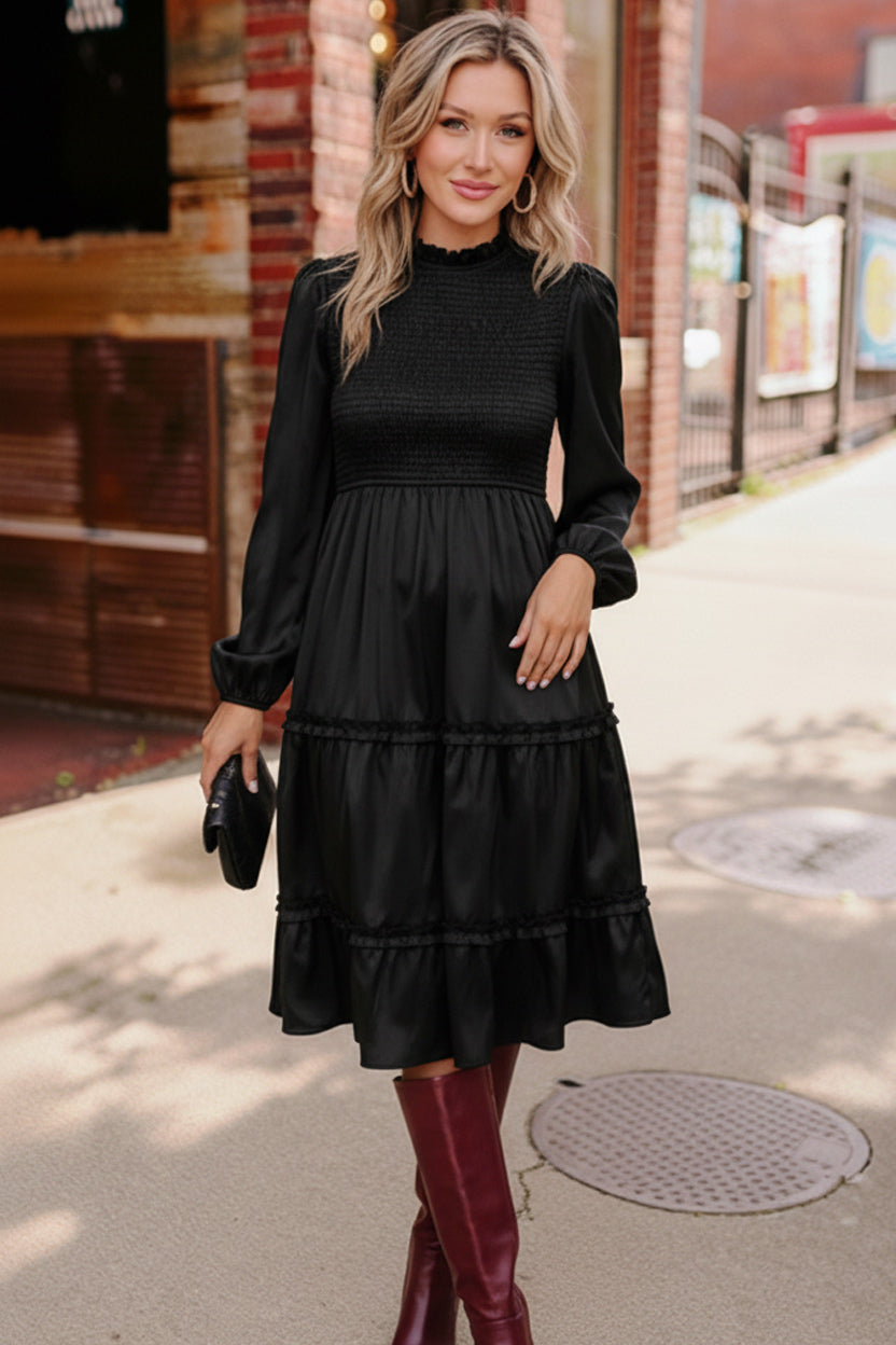 Starlit Elegance Black Tiered Dress